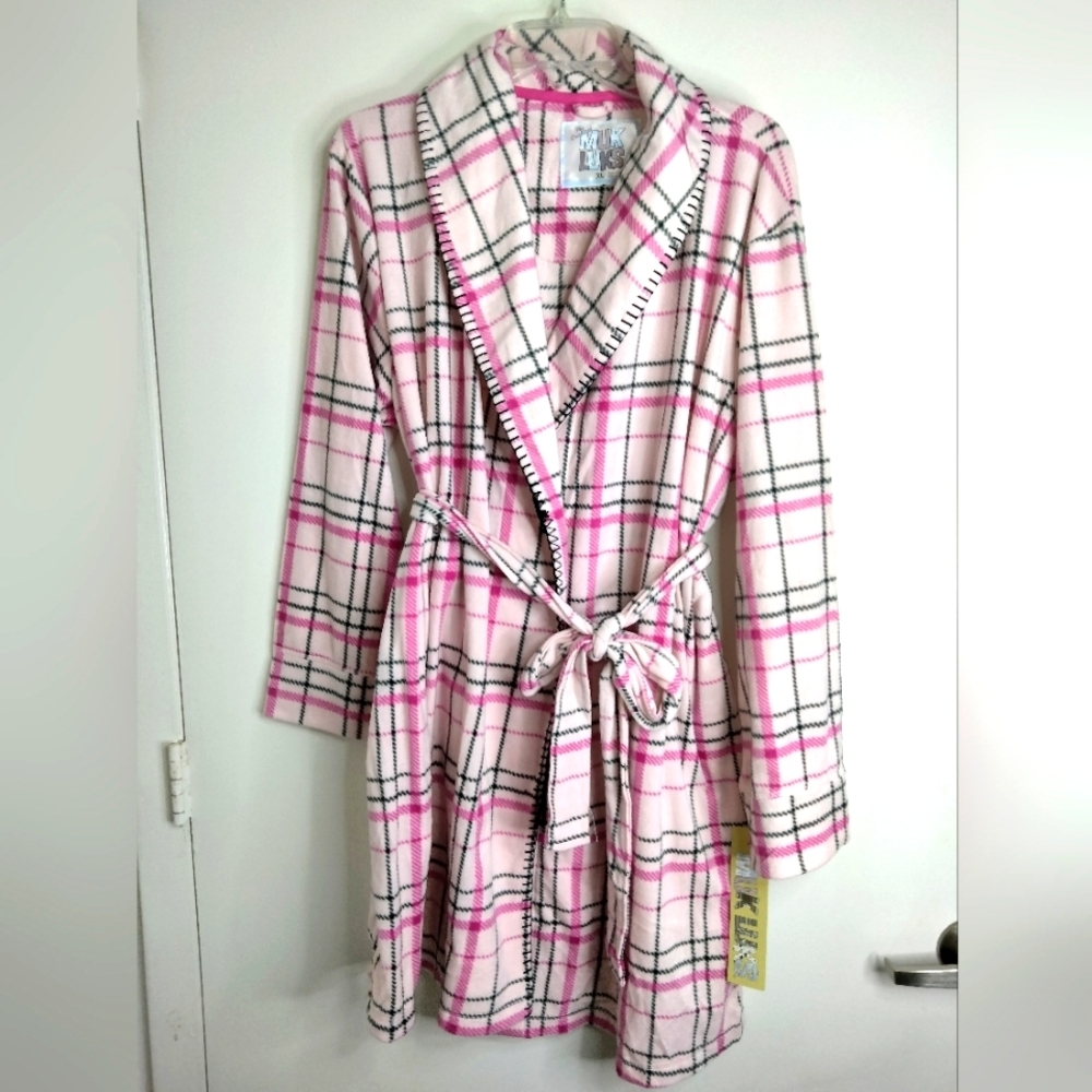 Muk Luks (Size XL) Multicolored Plaid Pattern Slip Pocket Belted Robe (NEW-NWT)